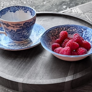 Vintage Blue and White English Village dessert bowls, cups & saucers. Free shipping in the USA.