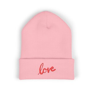 Gorro bordado Love Script / Gorro con puños, gorro de invierno de punto