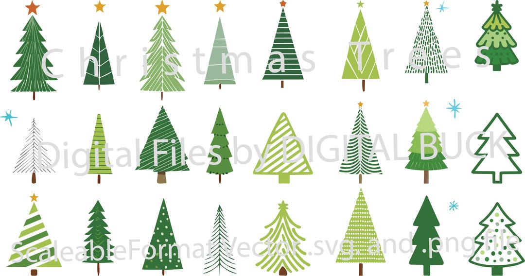24 Christmas Trees Vector File Downloadable Illustrations - Etsy