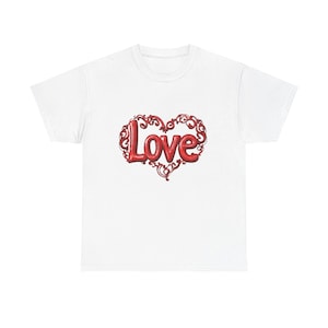 Love Heart Unisex Heavy Cotton Tee, T-Shirt for Valentine&#39;s Day, Gift for Couples, Casual Wear, Heart Design
