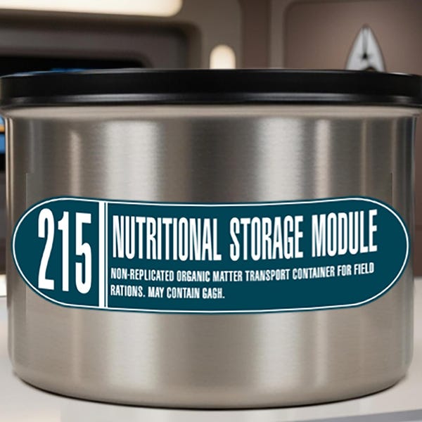 Trekkie Food Container Sticker | 4.5" x 1.25" | Trek Inspired Decal | Nutritional Storage Module | Gift for Trekkie | Trek Bottle Stickers
