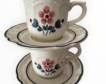 Vintage Cumberland Brambleberry Cups and Saucers Set of 2 Hearthside Japan Stoneware Cottagecore Tea Cups Retro Country Kitchen Decor