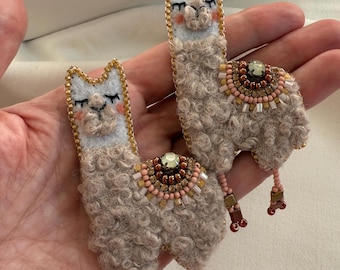 Llama Animal Handmade Embroidered Brooch with Unique Design