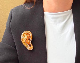 Anatomical Ear Brooch. Audiologist ENT Doctor Medical Student Graduation Gift, Hand Embroidered Human Organ