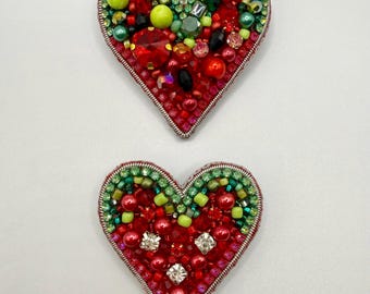 Watermelon Heart Brooch. Embroidery Cute Fruit Summer Jewelry, Handmade Embroidered Crystal Berry Pin Gift. Bright Statement Pin for Dress