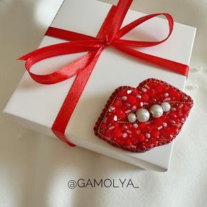 Unique Embroidery Brooch: Red Plump Lips