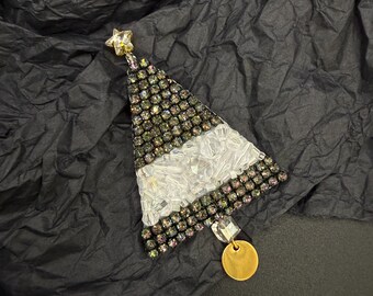 The Noir Fir: Avant-Garde Crystal Christmas Tree Brooch
