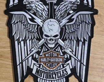 Harley davidson WINGS SKULL Large Back Patch for custom biker vest