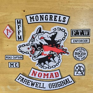 Parches bordados de motociclista originales de despedida de perros Nomad Mc de respaldo GRANDES para planchar para chaquetas y chalecos de motociclista