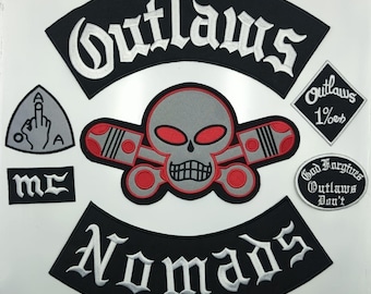 Outlaw Chicago/Nomad Forgives Biker Patch Embroidered Iron On Rider Full Set