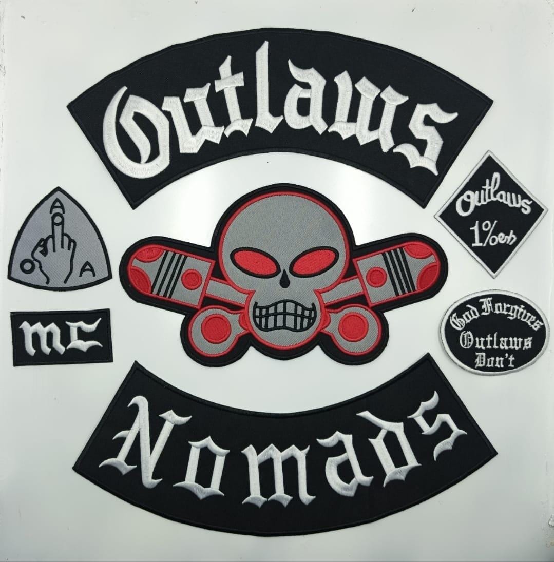Outlaw Chicago/Nomad Forgives Biker Patch Embroidered Iron On Rider Full Set