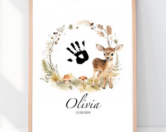 Baby Footprint or Handprint Keepsake, Personalised Digital File, nursery wall art, newborn footprint art, printable birth stats