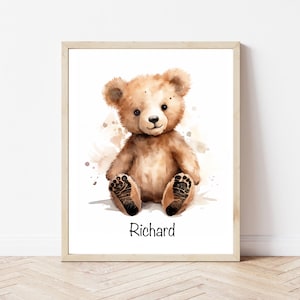 Personalisierter Baby Fußabdruck, Teddybär Neugeborenen Andenken, Kinderzimmer Wanddeko, Baby-Dusche-Geschenk, Geburts-Statistiken Druck, Neugeborenen Erinnerung Kunst
