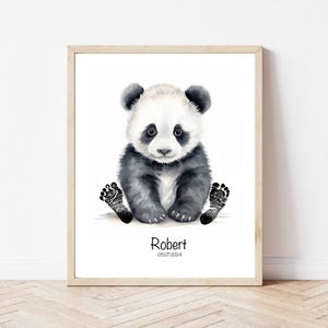 Huella de animal de bebé personalizada, recuerdo de panda recién nacido, decoración de pared de guardería, regalo de baby shower, impresión de estadísticas de nacimiento, arte de recuerdo para recién nacidos
