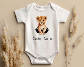 Personalized Name - Lion Baby Bodysuit - Custom Baby Gift - Newborn Shower