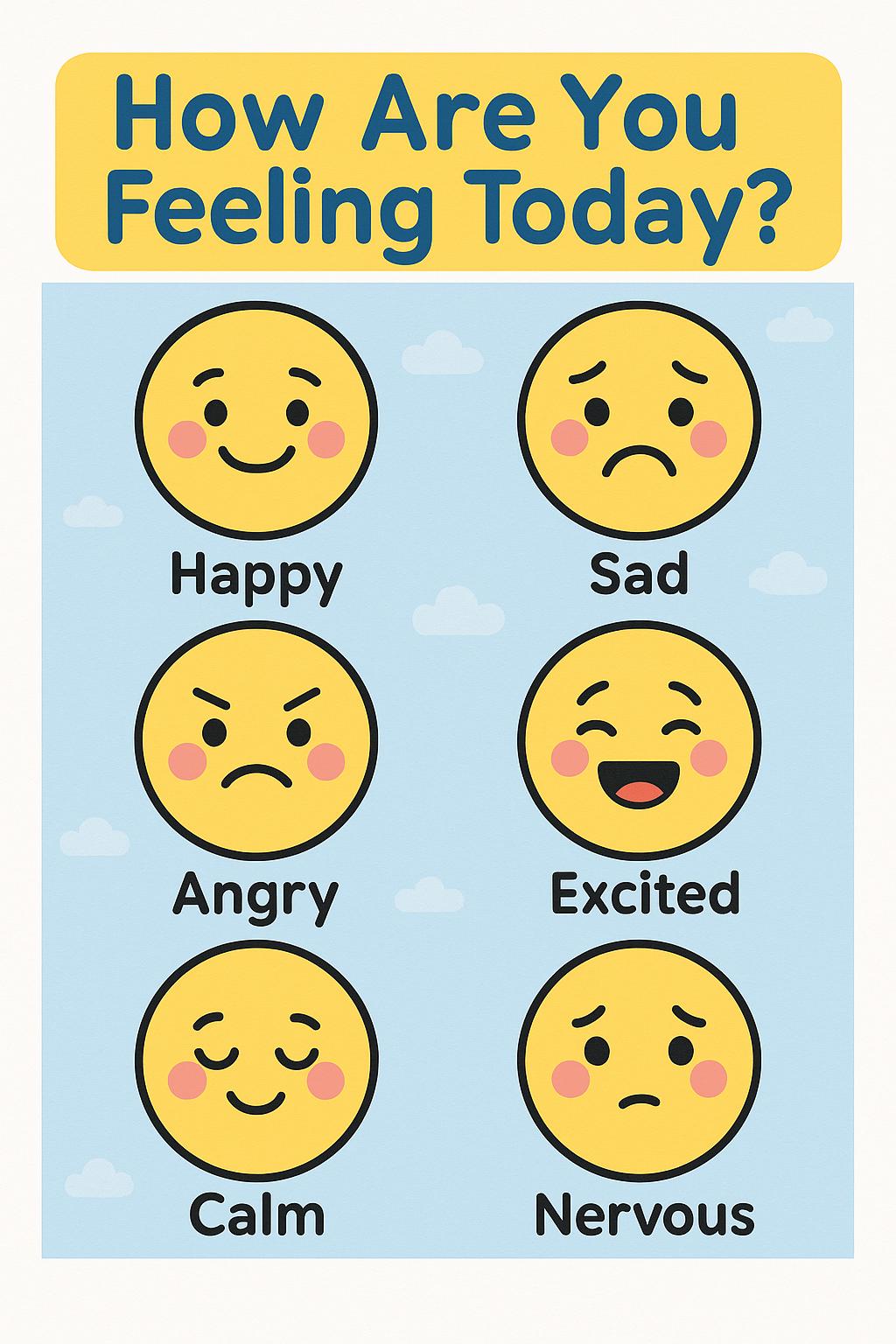 Kids Emotions Check-In Chart Printable | Feelings Poster for Toddlers | Homeschool, Classroom or Therapy Tool | PDF Download