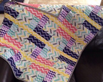 Colorful Chevron Throw Quilt: All Cotton, Polka Dot Binding (45x53)