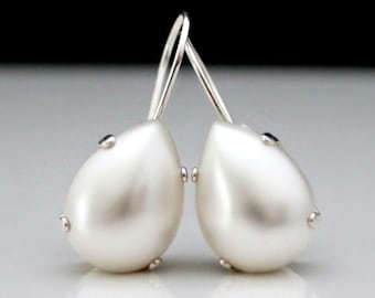 Pearl Drop Earrings, Pearl Teardrop Silver Earrings, Silver Pearl Earrings, Freshwater Pearl Drop Earrings