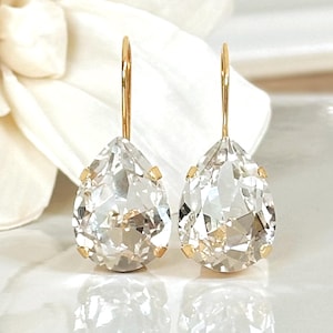 Crystal Teardrop Earrings, Long Dangles, Sparkly Earrings, Dressy Gold Jewelry