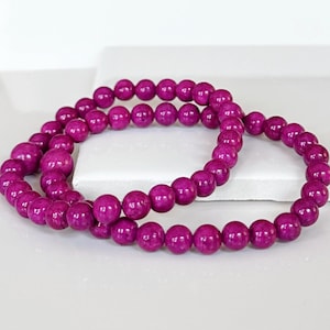 Fuchsia Dyed Gemstone Bracelet, Handmade Riverstone Bracelet in a Beautiful Shade of Pink, Boho Stacking Bracelet, Gemstone Stretch Bracelet