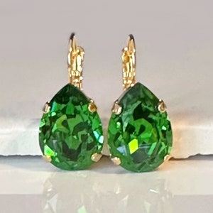 Green Crystal Drop Earrings, Gold & Crystal Drop Earrings, Fern Green Crystal Teardrop Earrings, Crystal Drop Earrings, Bridesmaid Gift