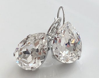 Crystal Drop Earrings, Swarovski Crystal Teardrop Earrings, Clear Crystal Earrings, Clear Crystal Teardrop Earrings