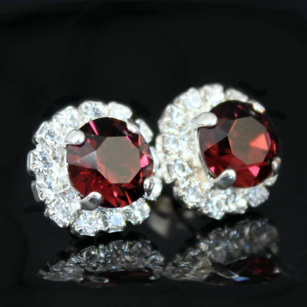 Burgundy Crystal Halo Earrings Burgundy And Silver Halo Stud Earrings burgundy-crystal-halo-earrings-burgundy-and-silver-halo-stud-earrings