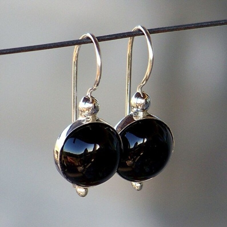 Schwarzer Onyx Tropfen Ohrringe, Onyx Edelstein Ohrringe, Onyx baumeln Ohrringe, schwarz Onyx Ohrringe, Sterling Silber Onyx Ohrringe, Geschenk für sie Bild 3