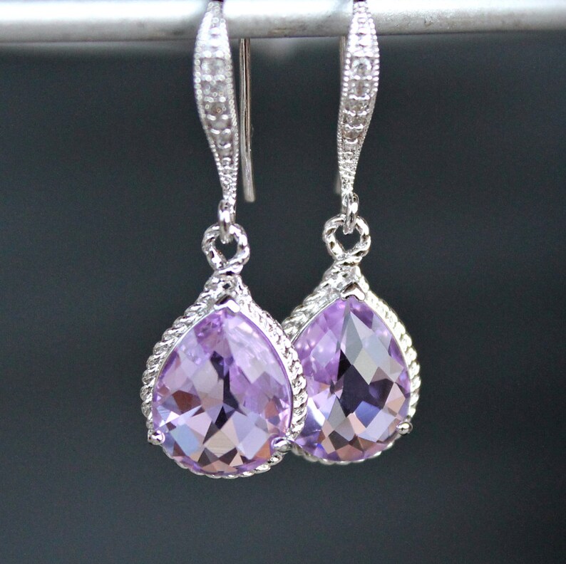 Orchid Lavandar Crystal Teardrops in Silver on Crystal - Etsy