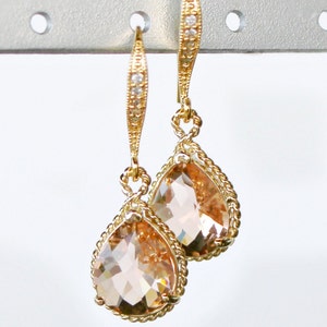 Beautiful Blush Crystal Teardrops Framed in Gold or Silver, Hanging From French Jeweled Earrings image 2