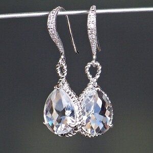 Crystal Drop Earrings, Crystal Jeweled Teardrop Earrings in Silver image 3