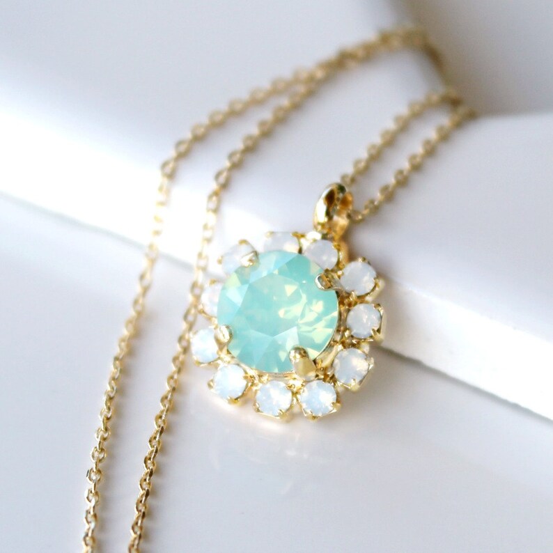 Chrysolite Opal and White Opal Halo Pendant Necklace on a Gold - Etsy