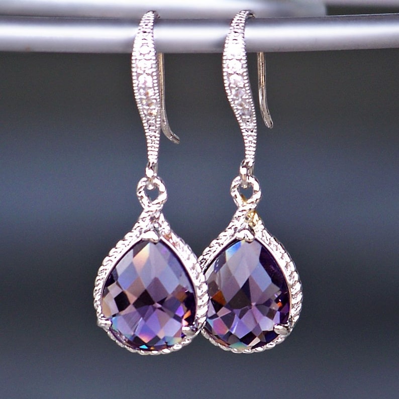 Teardrop Amethyst Crystal Earrings With Pave' Crystal Etsy