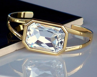 SALE- Brilliant Octagon Swarovski Crystal and Gold Cuff Bracelet