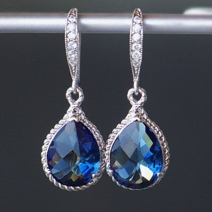 Sapphire Blue Crystal Drop Earrings, Blue Crystal Drop Earrings, Blue Teardrop Earrings, Bridesmaid Earrings, Bridal Jewelry