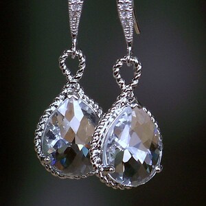 Crystal Drop Earrings, Crystal Jeweled Teardrop Earrings in Silver image 4