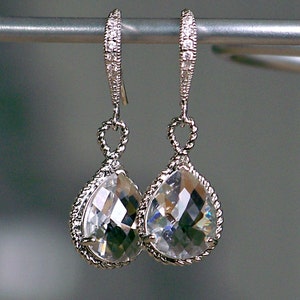 Crystal Drop Earrings, Crystal Jeweled Teardrop Earrings in Silver image 1