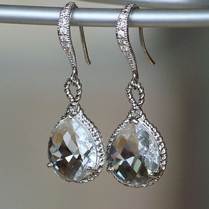 Crystal Drop Earrings, Crystal Jeweled Teardrop Earrings in Silver image 5