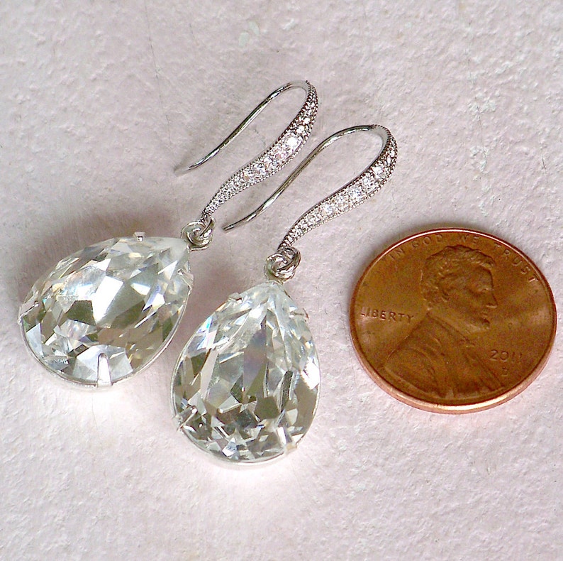 Swarovski Crystal Teardrops Set in Silver or Gold with Crystal Detailed French Earrings image 3