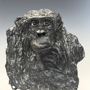 1000 Portrait of a Gorilla Clay Sculpture 8”x8”x3”