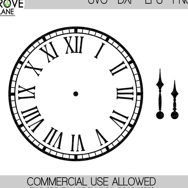 Clock Face Svg - Clock Svg - Clock Hands Svg - Clock Template - Roman Numerals Clock Svg - Roman Numerals - Clock Stencil - Svg Eps Png Dxf