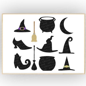 Hexen-Svg-Bundle - Halloween-Svg - Hexenhut-Svg - Hexenbesen-Svg - Hexenschuhe-Svg - Hexenhut Png - Hexe Laser Cut Files - Kessel