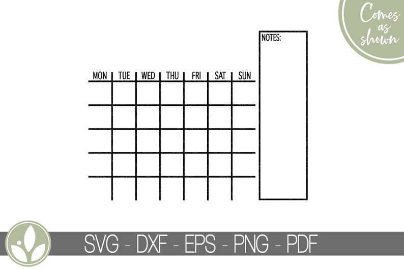 Monthly Calendar Svg Blank Calendar Svg Calendar Outline Etsy