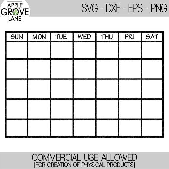 Calendar Svg Blank Calendar Svg Monthly Calendar Svg Calendar Outline Svg  Days of Week Svg Svg Eps Png Dxf - Etsy