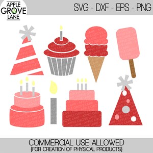 Birthday Party SVG Bundle - Birthday Svg - Ice Cream SVG - Birthday Cake Svg - Cupcake SVG - Party Hat Svg - Svg Eps Dxf Png