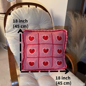 valentine heart granny square pillowcase,pink red heart crochet pillow cover romantic,18 inch heart pillowcase handmade,dimensional heart applique pillow cover,valentine day gift home decor,romantic pink red white heart pillowcase,ruffled border heart pillow cover,galentine gift for her,love theme decorative pillowcase,granny square heart pillow cover,valentine bedroom decor,handmade romantic pillow cover,heart gift for girlfriend wife,valentine living room decor,love pillowcase handcrafted