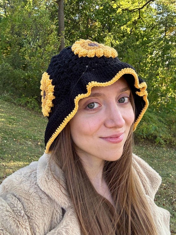 Handmade Sunflower Floral Crochet bucket hat Amazon.com: TEOYETTSF Women Floral Crochet Bucket Hat  main image 4