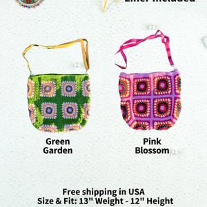 colorful granny square crossbody bag,handmade crochet shoulder bag adjustable,vintage circular flower bag leather strap,boho crossbody bag lined,retro granny square purse handmade,adjustable leather strap shoulder bag,festival crossbody bag colorful,lined crochet bag secure closure,gift for her crossbody bag,vintage style shoulder bag handmade,bright granny square bag,hands free crossbody crochet,travel bag adjustable strap,unique handmade purse granny square,sustainable fashion crossbody bag