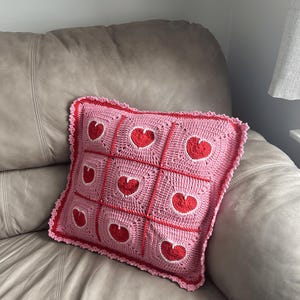 valentine heart granny square pillowcase,pink red heart crochet pillow cover romantic,18 inch heart pillowcase handmade,dimensional heart applique pillow cover,valentine day gift home decor,romantic pink red white heart pillowcase,ruffled border heart pillow cover,galentine gift for her,love theme decorative pillowcase,granny square heart pillow cover,valentine bedroom decor,handmade romantic pillow cover,heart gift for girlfriend wife,valentine living room decor,love pillowcase handcrafted