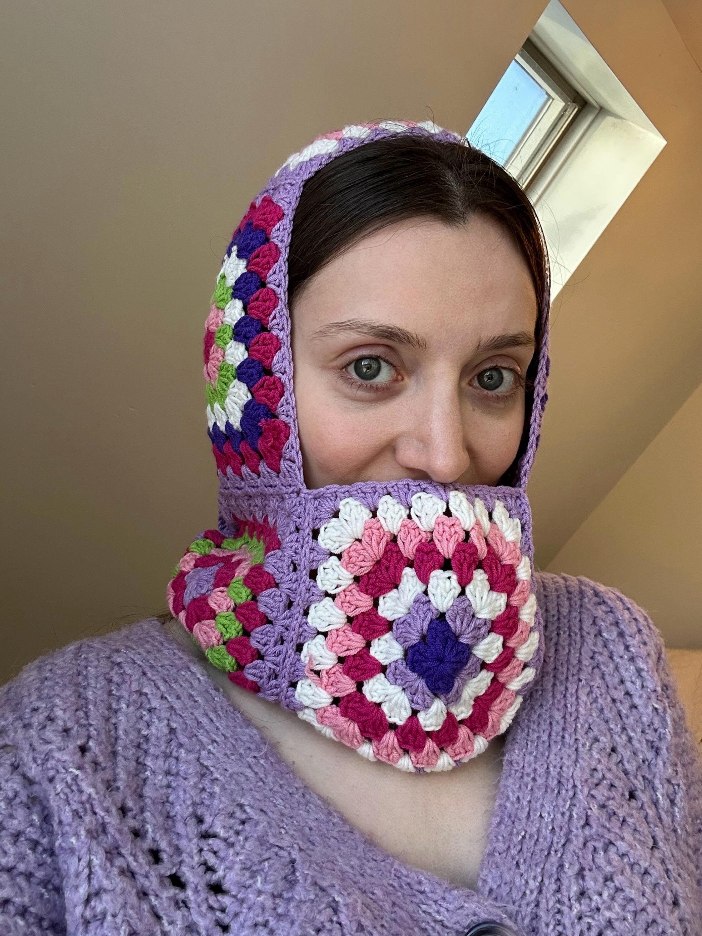 Crochet Granny Square Purple Balaclava: Colorful Handmade  display picture 3